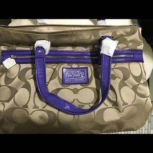 Coach khaki/violet large signature tote