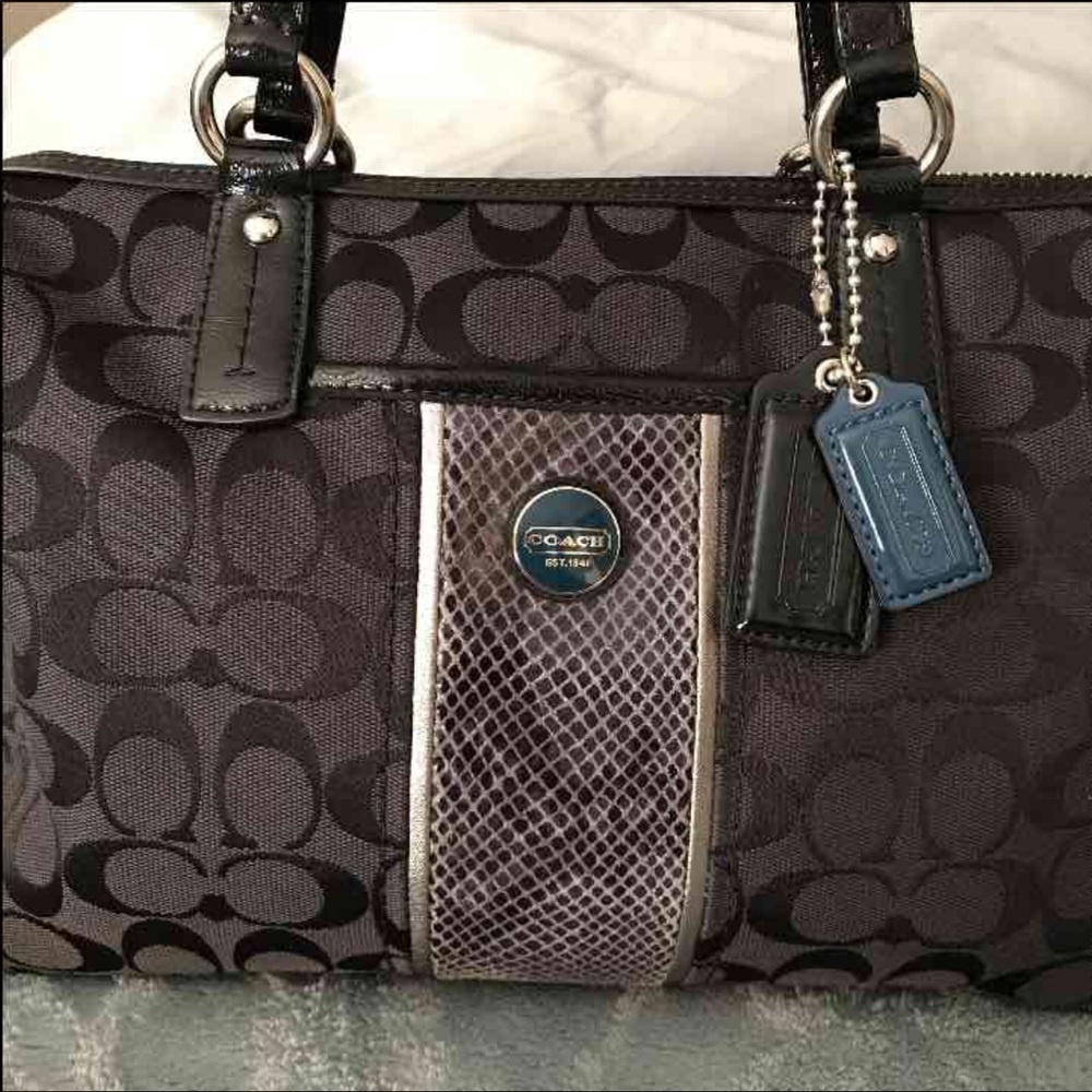 Beautiful COACH SIGNATURE PYTHON STRIPE SATCHEL