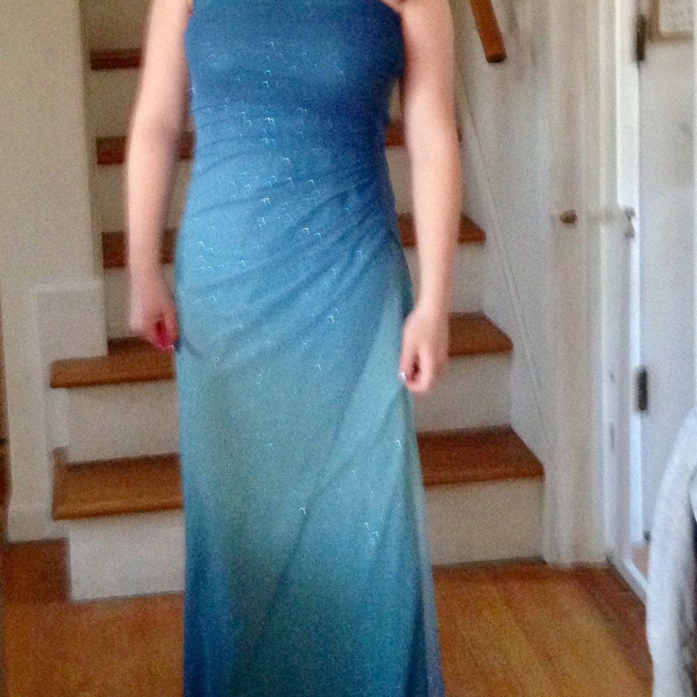 Beautiful blue ombre sparkly prom dress