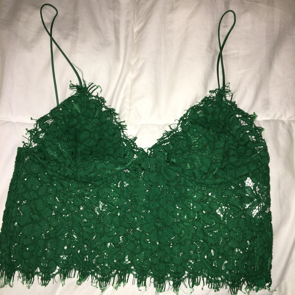 Green lace crop top