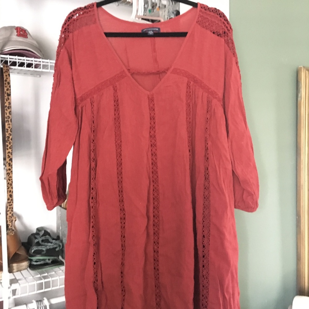 American Eagle red peasant style dress