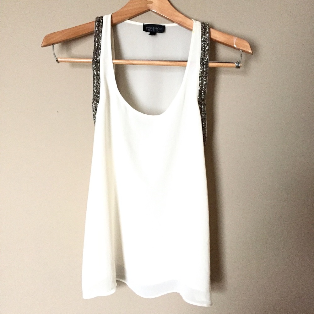 Topshop • Ivory Sequin Sparkly Chiffon Blouse Top