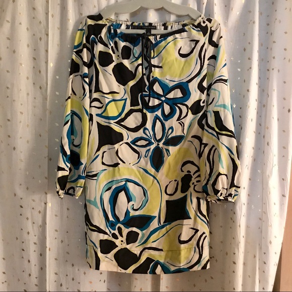 BANANA REPUBLIC PATTERNED SHIFT DRESS W TIE - Picture 2 of 8