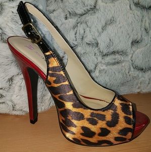 Justfab kitty cheetah/red heels