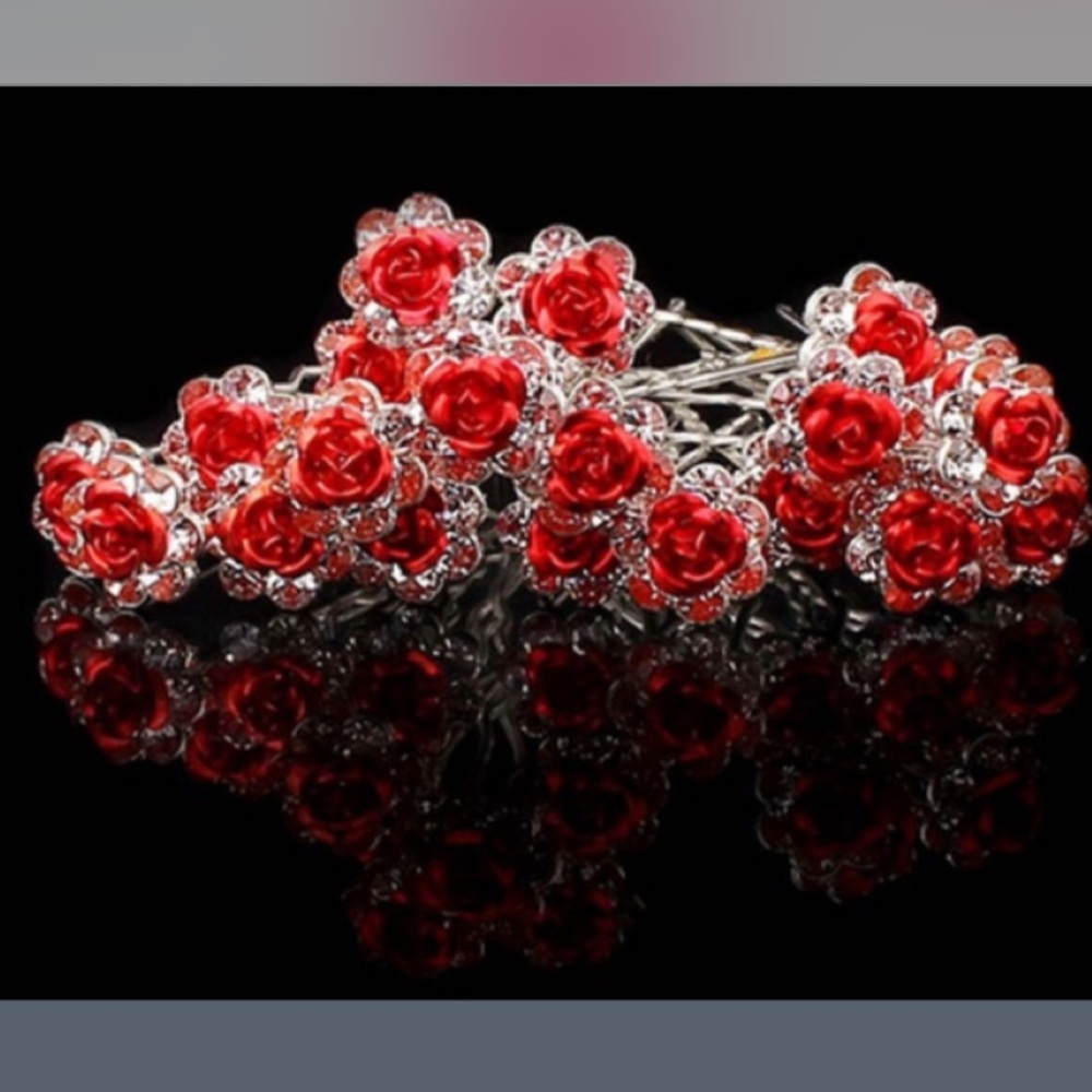 🌹10 piece Super pretty Rose rhinestone hair pins