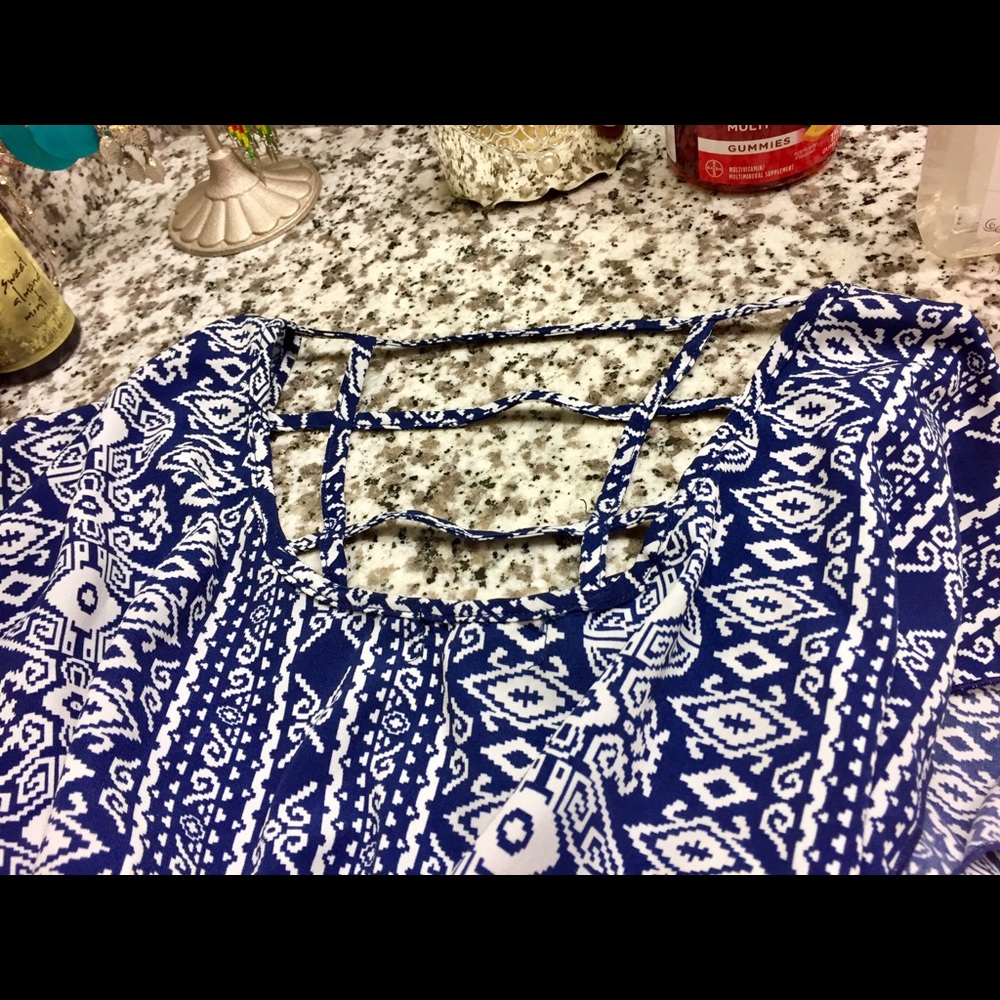 Beautiful Aztec Print Navy and White Dress - Picture 3 of 4