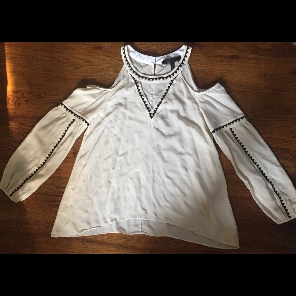 BCBG white Aztec printed top 100% silk