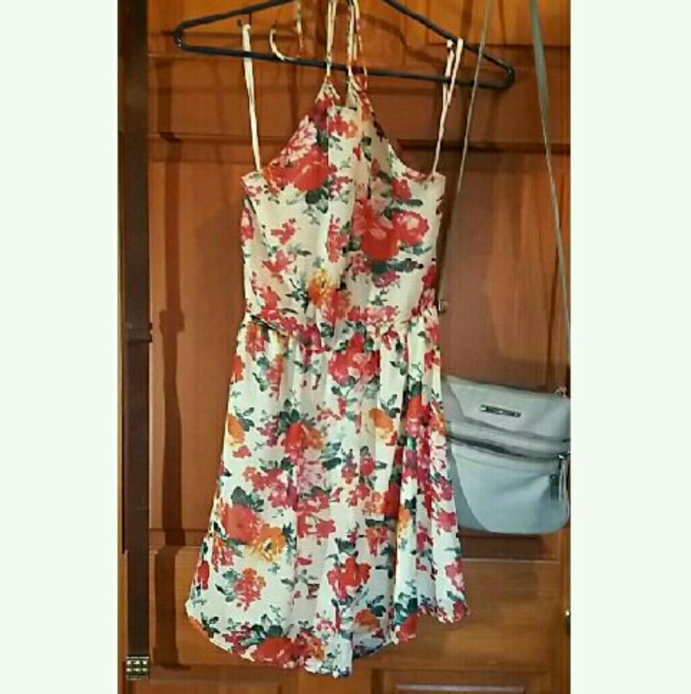 Floral Halter Cocktail Mini Dress