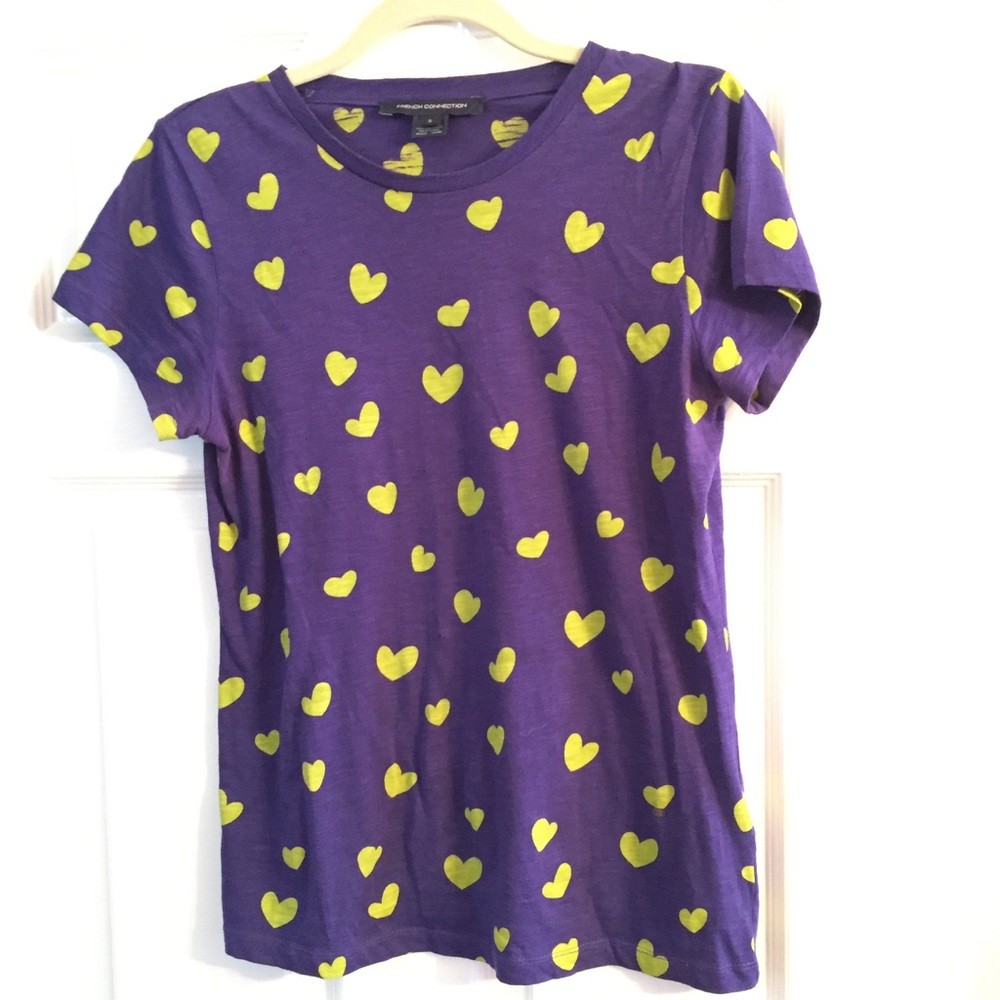 ❌SOLD❌ 
French Connection Cobalt/Lime Heart Tee S