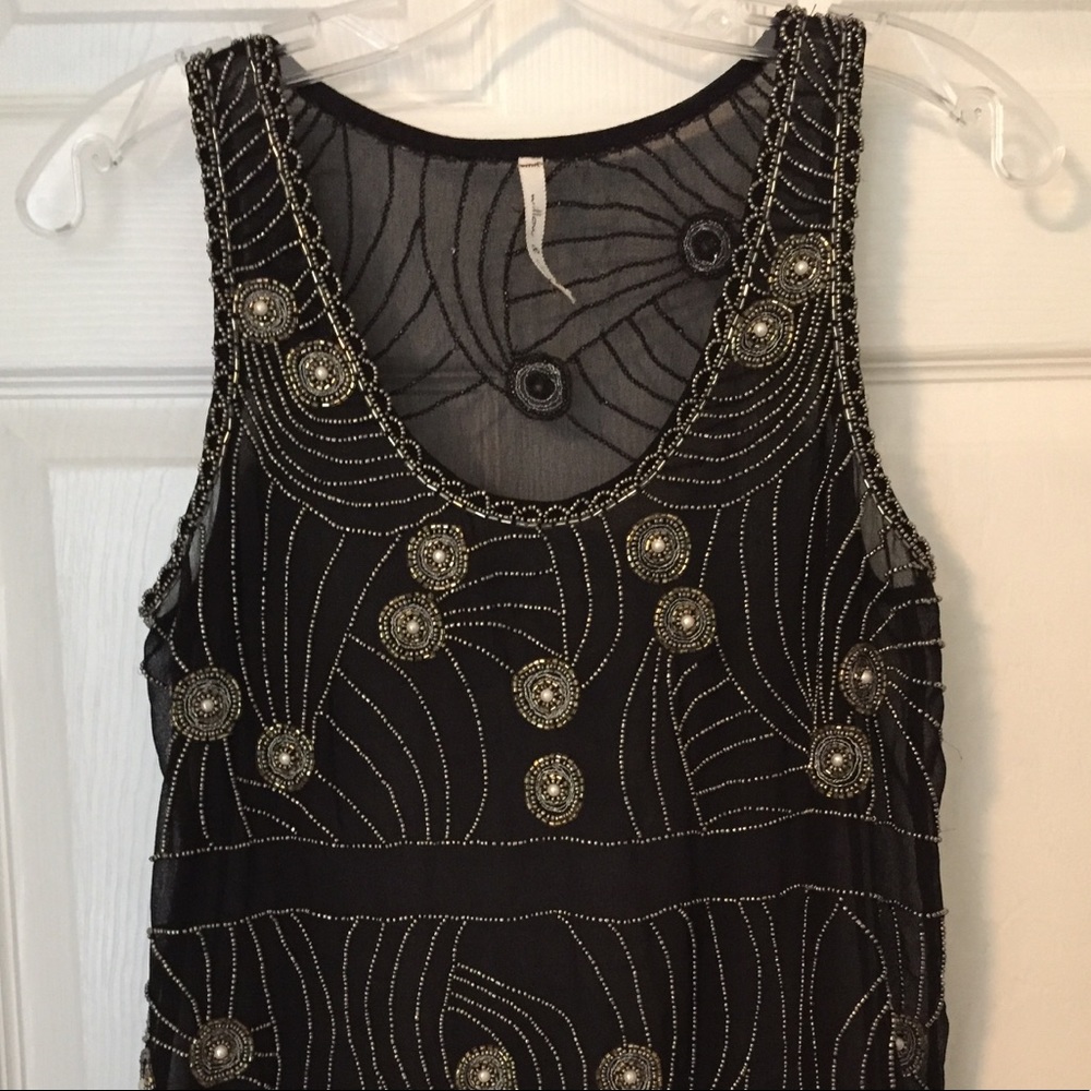 Vintage sequin embroidered black sheer tank!