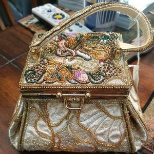 Delill gold beaded evening vintage purse