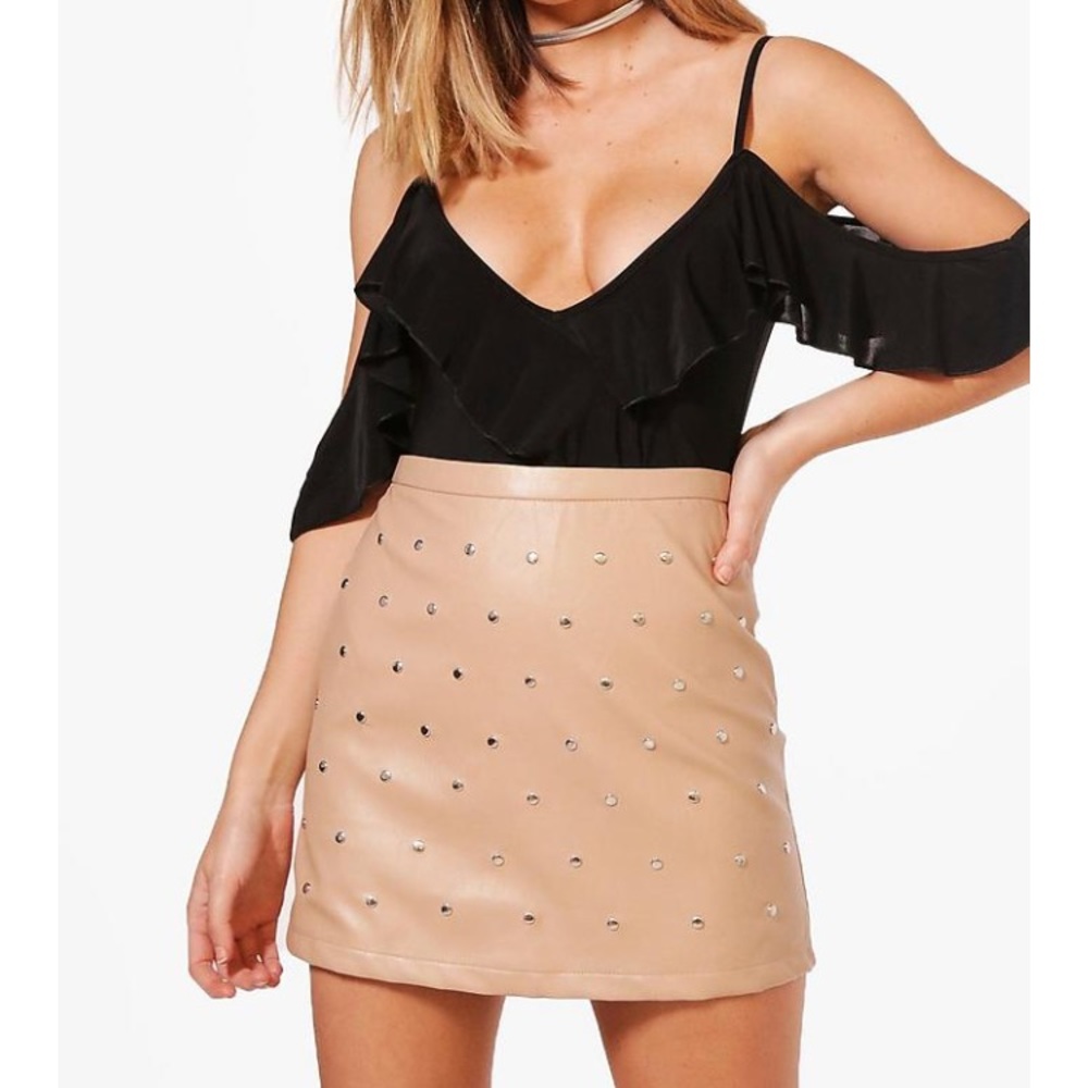 Faux Leather Studded A-line Skirt