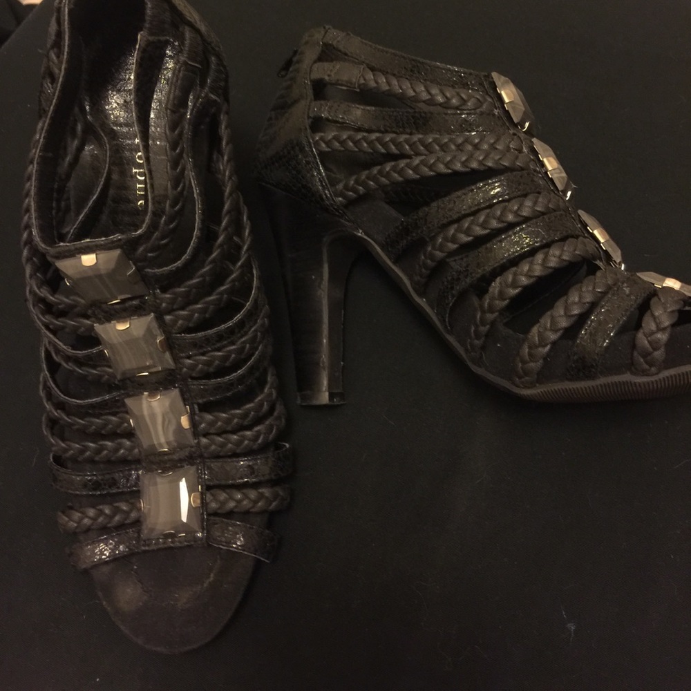 Shoes. Strappy heels. Embellished shoes.