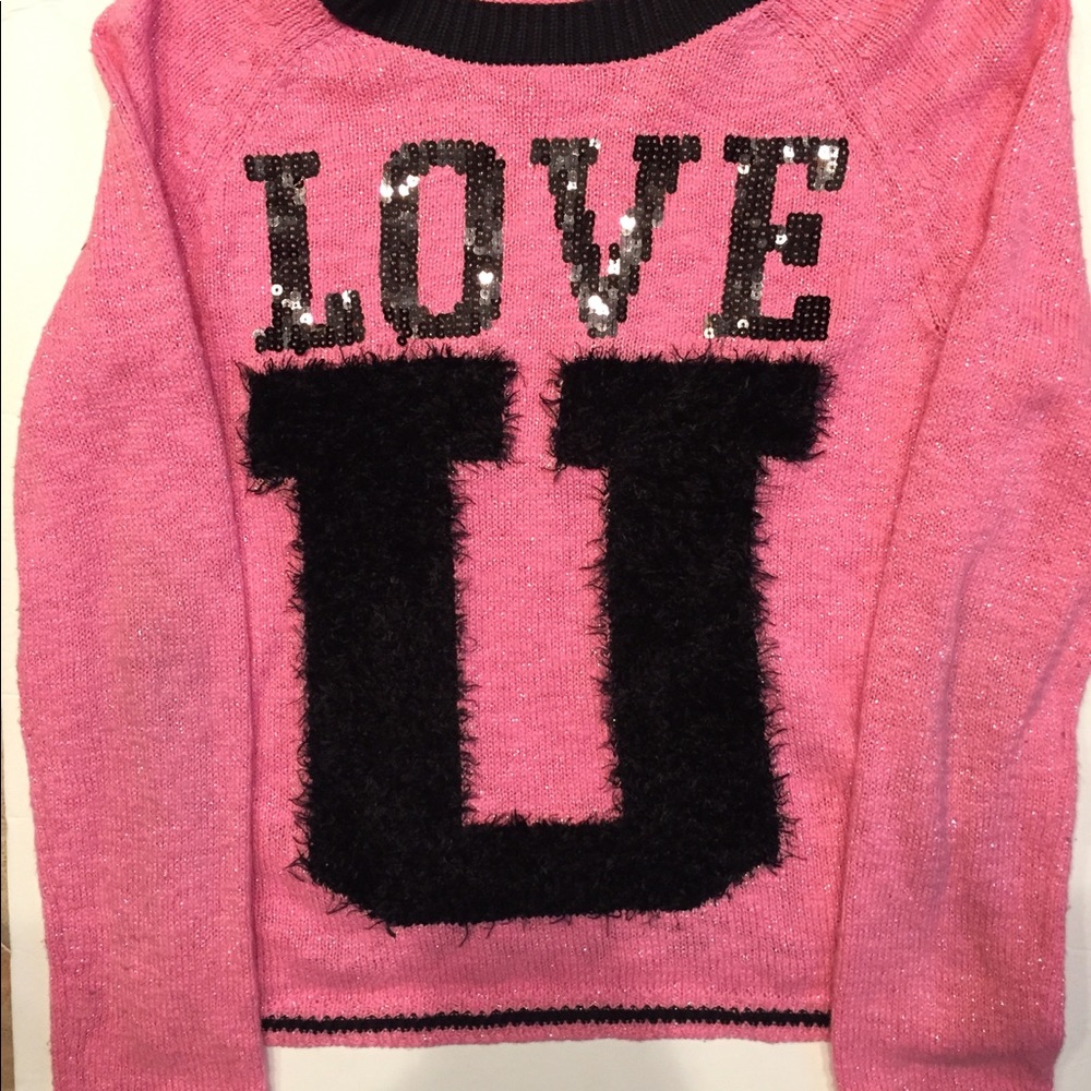 Justice Pink & Black Sweater Size 14 EUC!