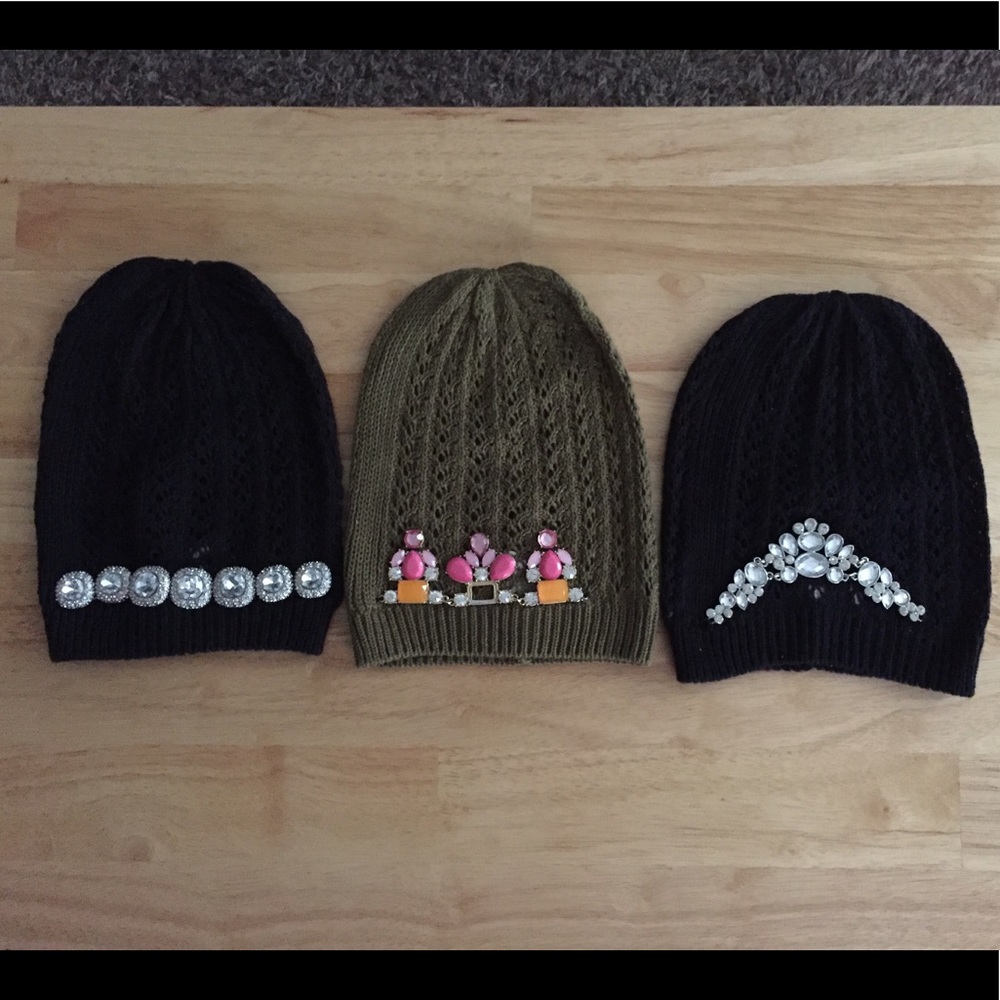 Jewel Embellished Beanie Bundle (3 total)
