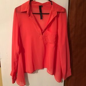 Coral sheer blouse