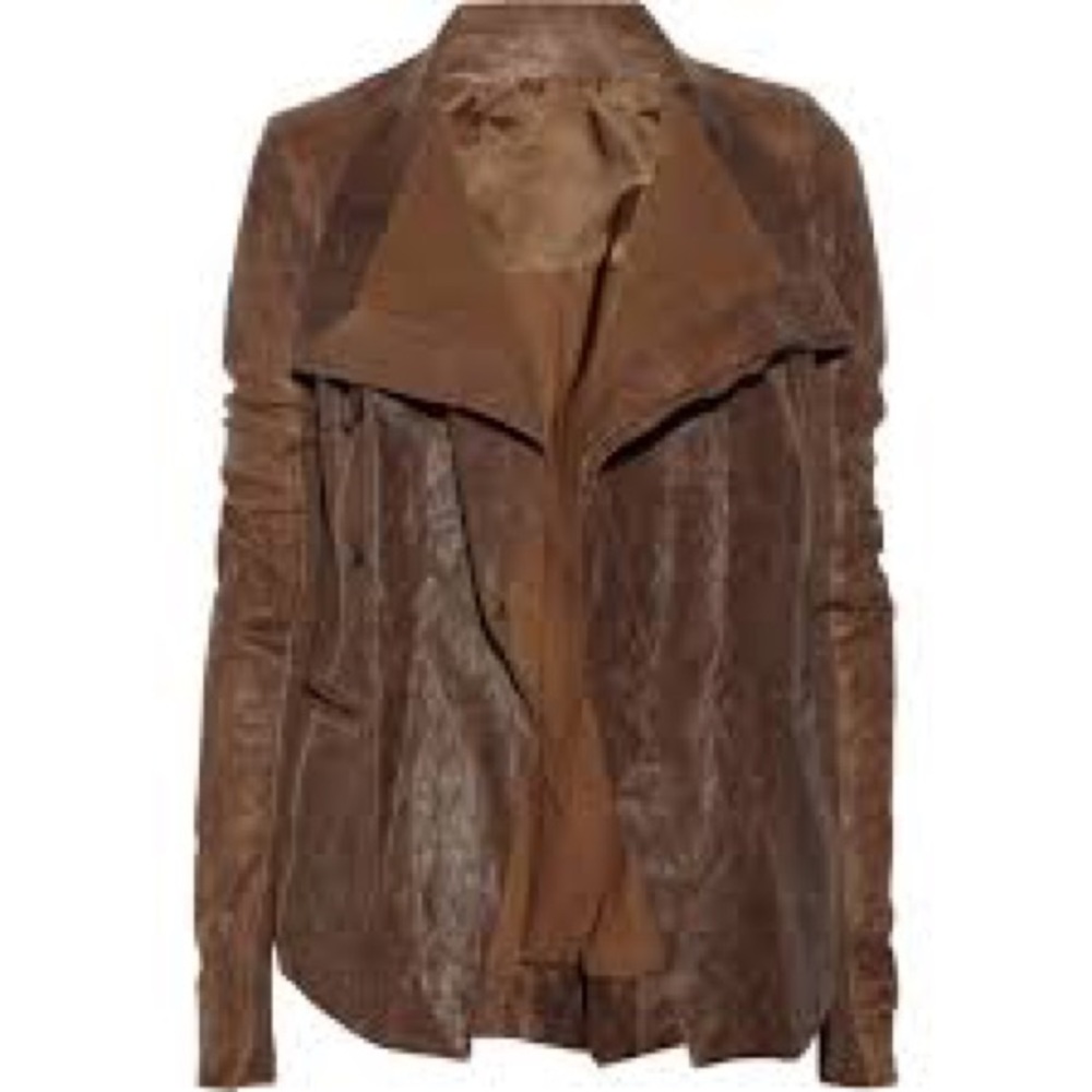 Rick Owens brown leather and knit jacket 42