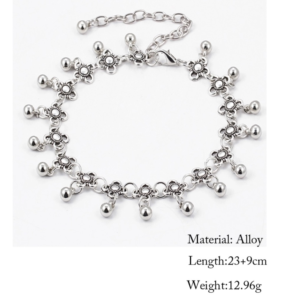 Floral Dangle Ball Silver-Tone Summer Beach Anklet - Picture 5 of 7