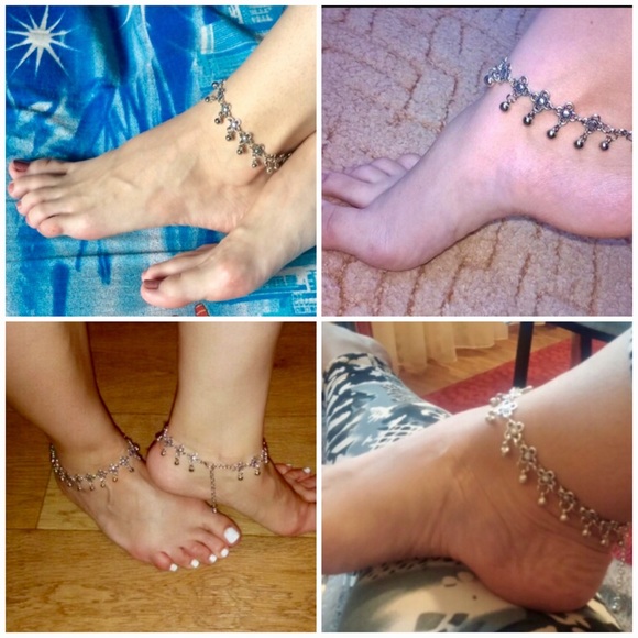 Floral Dangle Ball Silver-Tone Summer Beach Anklet - Picture 2 of 7