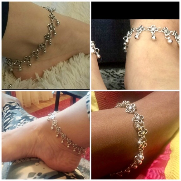 Floral Dangle Ball Silver-Tone Summer Beach Anklet - Picture 4 of 7