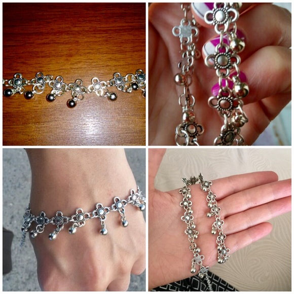 Floral Dangle Ball Silver-Tone Summer Beach Anklet - Picture 6 of 7