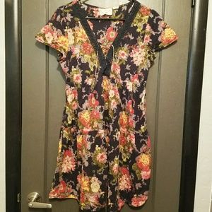 Blue Floral Short Sleeved Dress