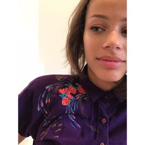 Purple floral button up