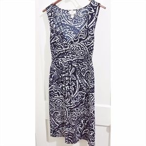 LOFT Navy Printed Dress w/ Ruched Sweetheart Neck