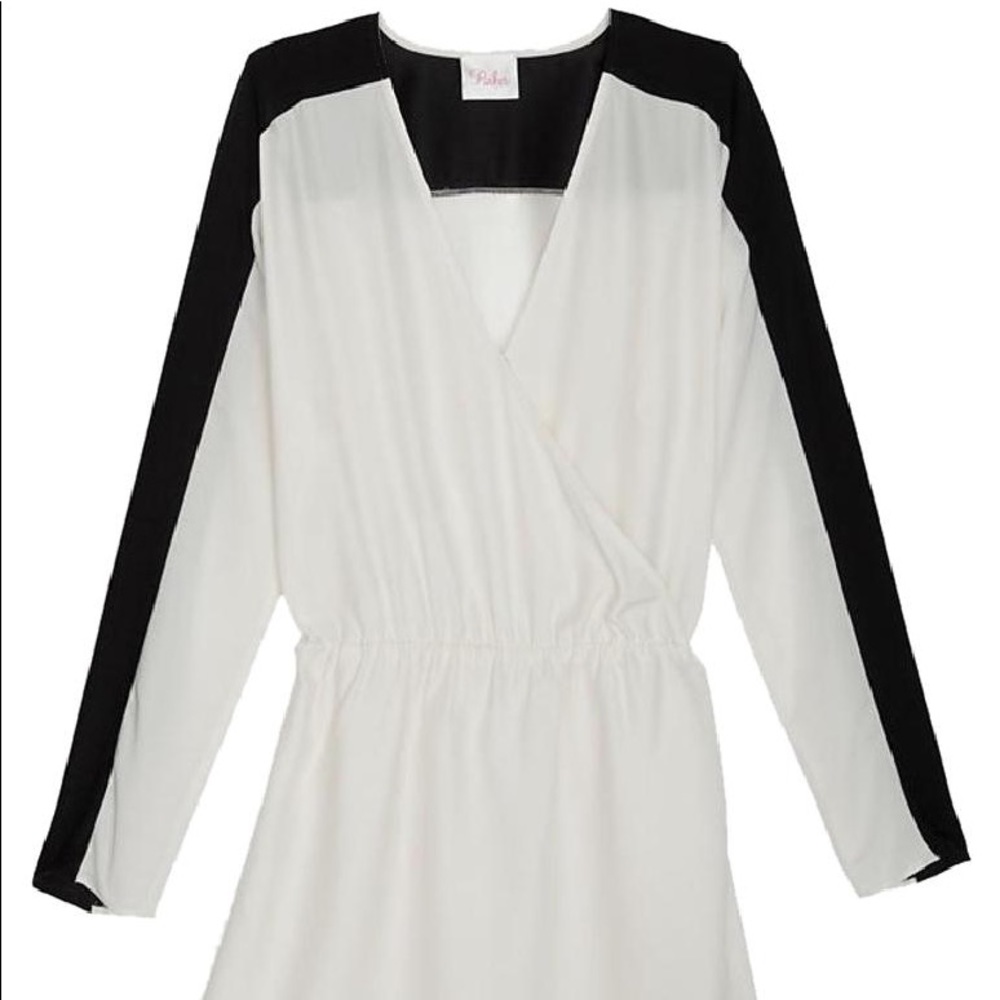 Parker black and white colorblock silk wrap dress