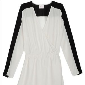 Parker black and white colorblock silk wrap dress