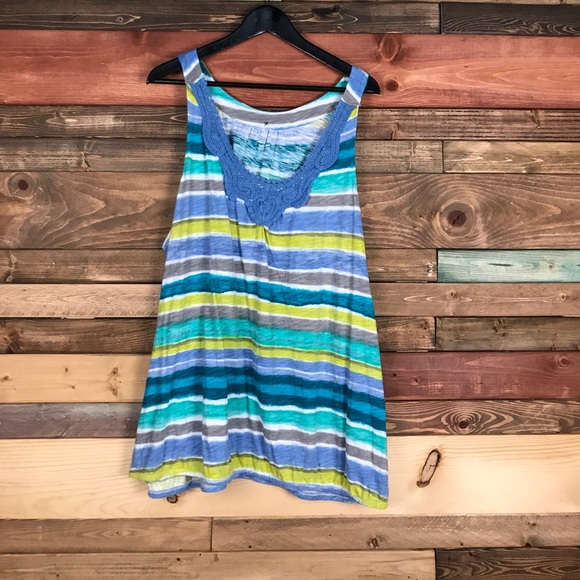 Lane Bryant Tops - Lane Bryant Summer Stripe Crochet Detail Top 26/28