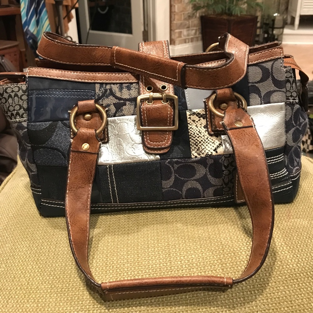 Coach Blue Denim Patchwork Whiskey Satchel