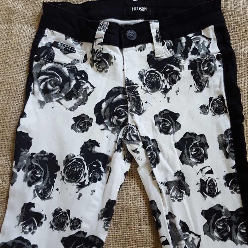 Hudson black on white rose print jeans