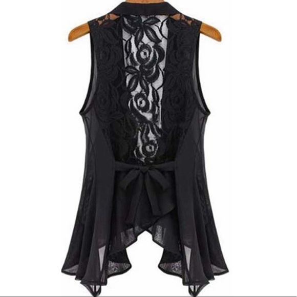 Ruffle & Lace Tie Black Dress Blouse Vest Top NWT - Picture 2 of 8