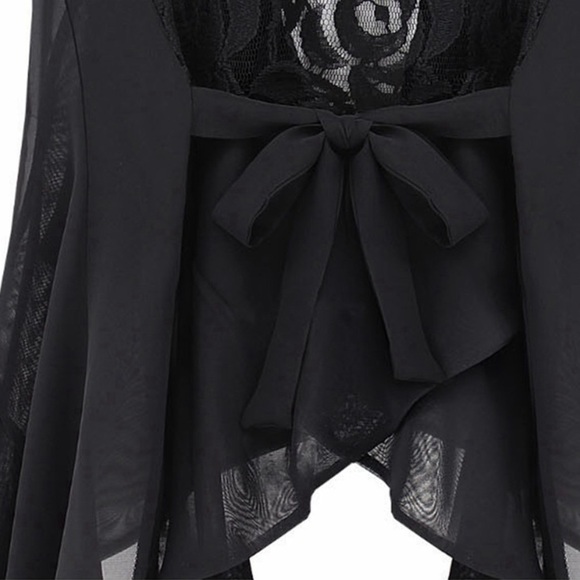 Ruffle & Lace Tie Black Dress Blouse Vest Top NWT - Picture 4 of 8