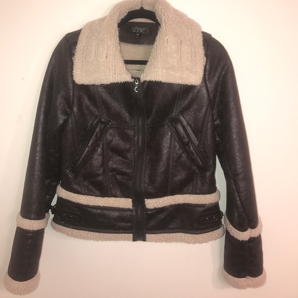 Topshop faux shearling aviator jacket size 4