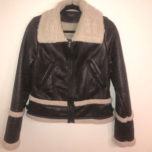 Topshop faux shearling aviator jacket size 4