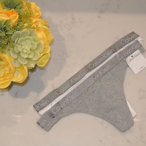 Calvin Klein White and Gray Thong Set