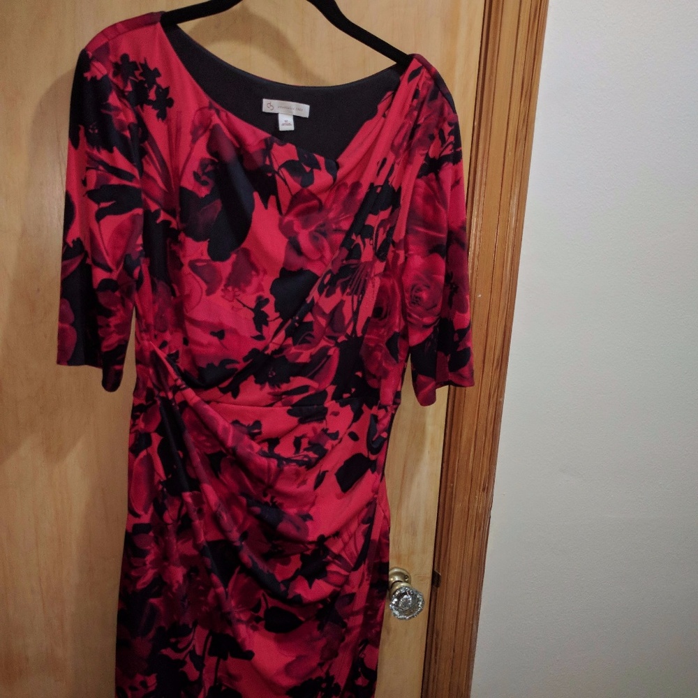 Black and red floral print, crossover dress