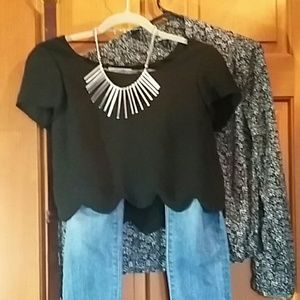 Black Scalloped Crop Top