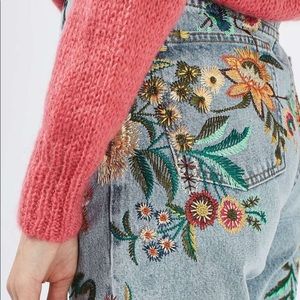 TopShop Embroidered Moto Mom Jeans