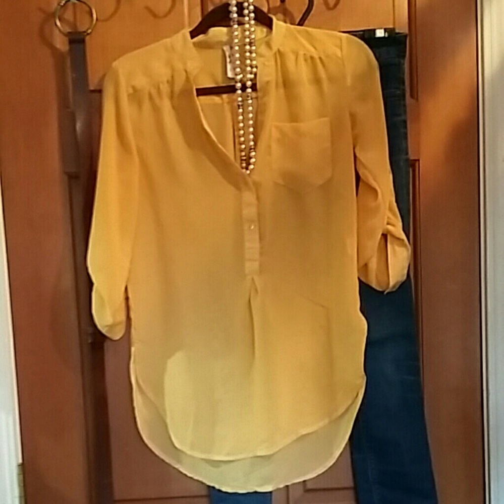 Yellow Quarter Sleeve Sheer Top