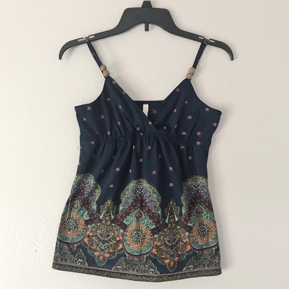 Navy Blouse with Colorful Detailing