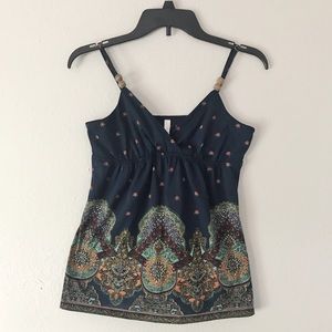 Navy Blouse with Colorful Detailing