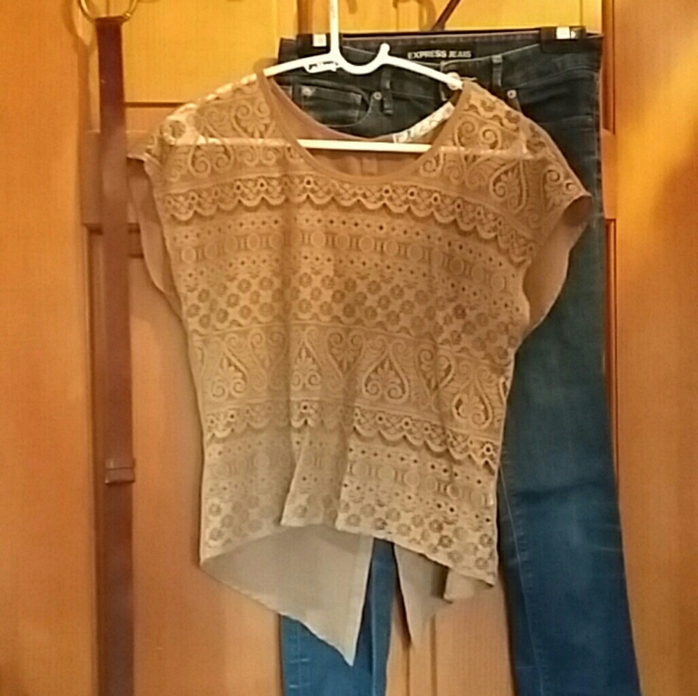 Brown Lace Front, Tie Back Sheer Top