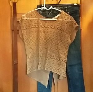 Brown Lace Front, Tie Back Sheer Top