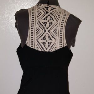 Elle Dresses - Sexy Black V-Neck Dress Off-white Crochet Straps Elle Dresses - Sexy Black V-Neck Dress Off-white Crochet Straps