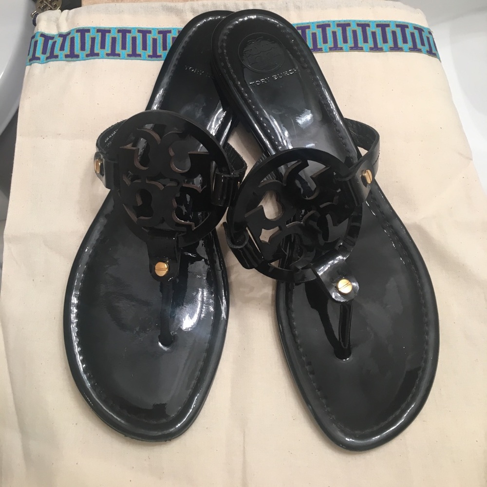 Tory Burch Miller Patent Leather Logo Thong Sandal