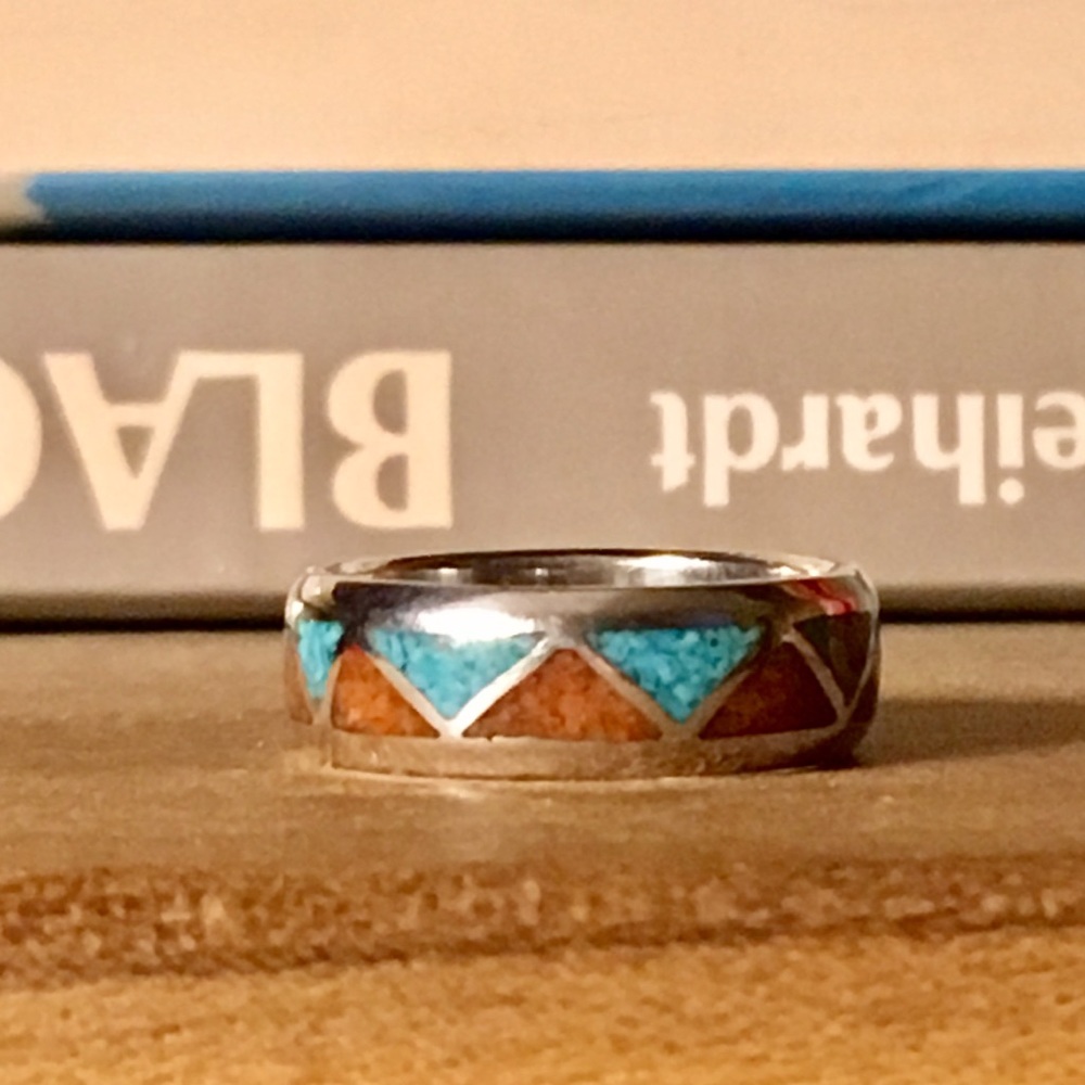 Vintage Native American turquoise & coral ring