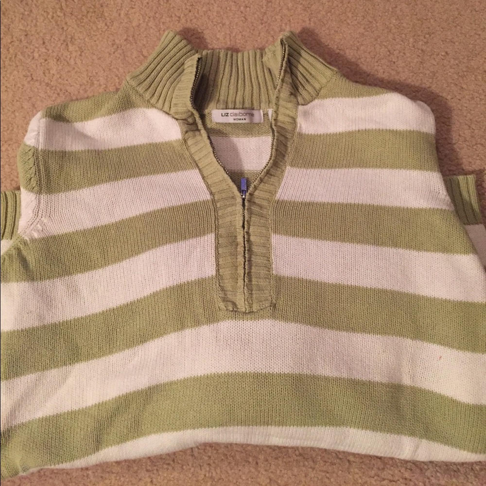 Green and white striped sweater